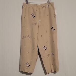Rafaella linen tan novelty London print cropped pants artsy lagenlook sz 12, New